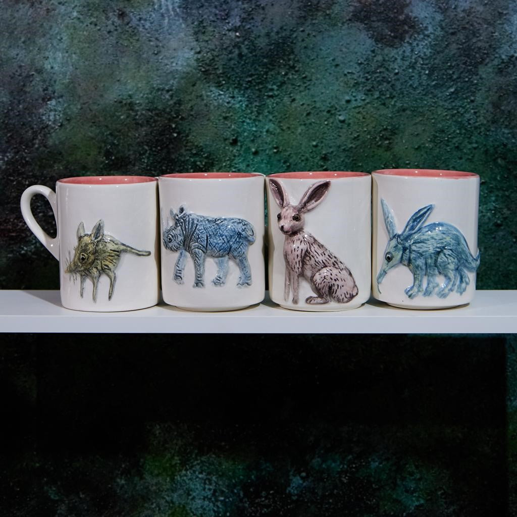 HAND PAINTED AARDVARK MUG-INSIDE PINK-HAND PAINTED-